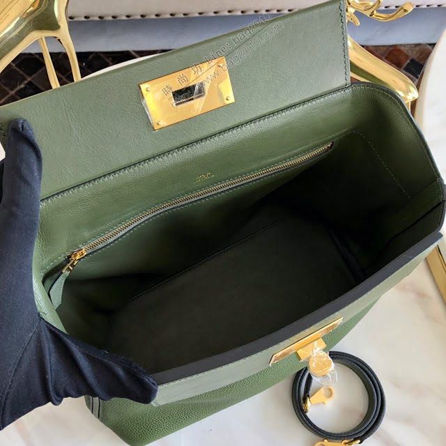 Hermes包包 愛馬仕Hermes Kelly2424 叢林綠 金扣 togo小牛皮 半手工制 Hermes休閒女款手提包  am1928